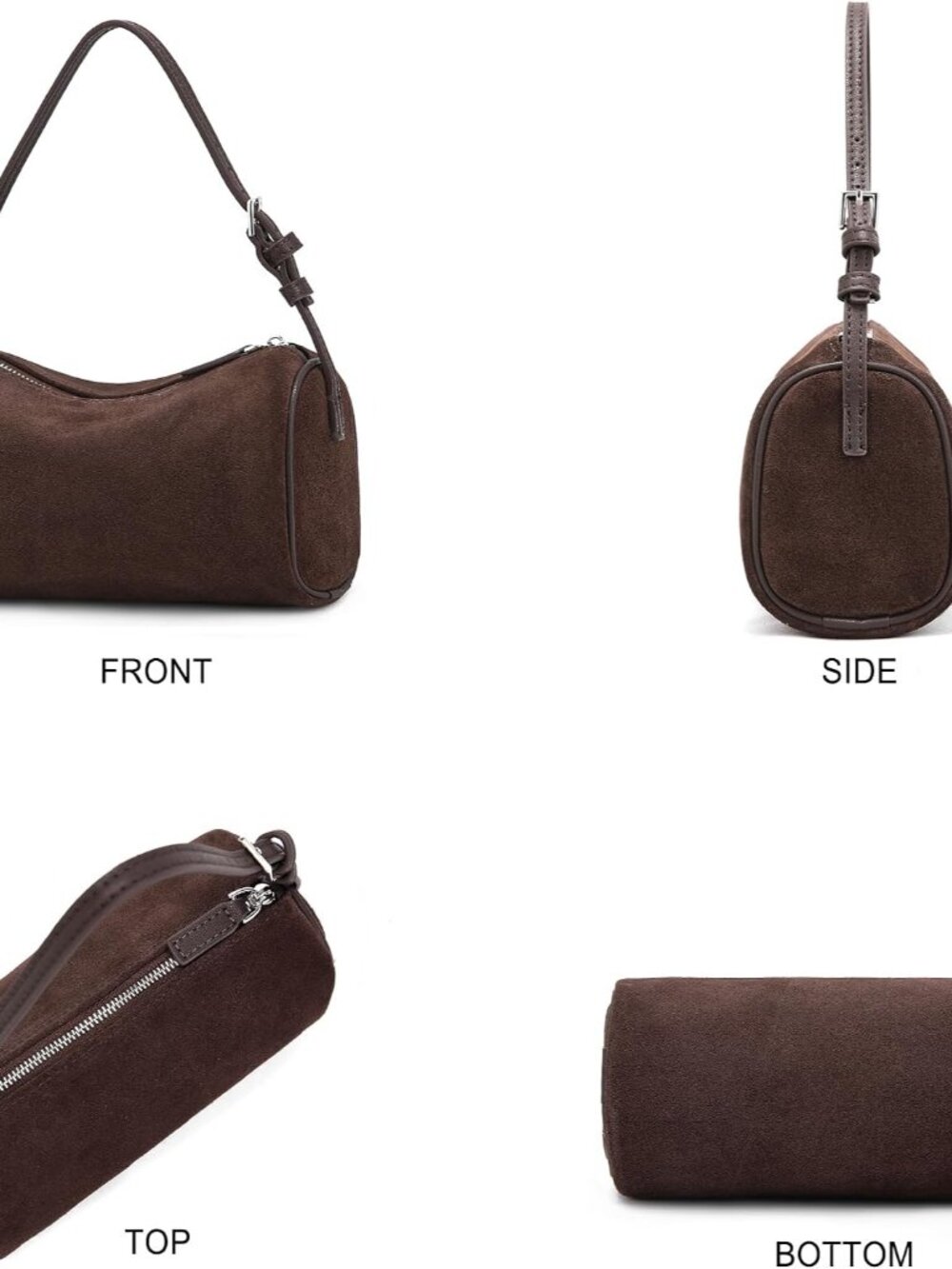 Genuine Leather Crossbody Bag: Small Barrel Purse for Women | Nubuck Leather, Mi - Picture 9 of 9